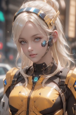 woman wearing a cyberpunk style shiny gold helmet with robotic features, the reflection on her face is made of glowing blue wires with intricate details, hyper realistic photography in the style of editorial pose, photorealistic, 8k, high render --v 6.0 --ar 9:16. Has pants,1 girl,disney pixar style