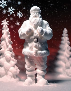  full-body photo of santa made of snow, north pole, cinematic, slightly red,made of snow