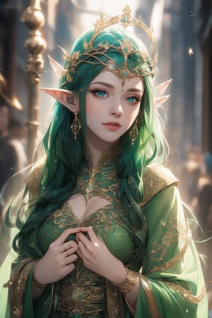 A beauty of grace, celtic goddess style, st.patricks day theme,sle, masterpiece, detailed background,mksks style,1 girl,3va,elf_crown