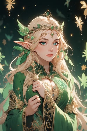 A beauty of grace, celtic goddess style, st.patricks day theme,sle, masterpiece, detailed background,mksks style,1 girl,3va,elf_crown