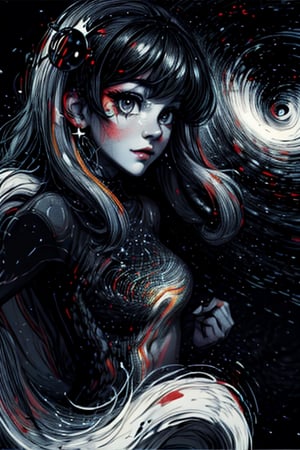 a detailed photo of a pretty girl with cosmic stars in her and colorfull cosmic back ground,Monster,pturbo,aw0k euphoric style,LinkGirl,Movie Still,detailmaster2,High detailed ,monochrome,EpicArt,Color magic,sketch,perfecteyes,greyscale,Saturated colors,Color saturation ,ink,xjrex,Exe