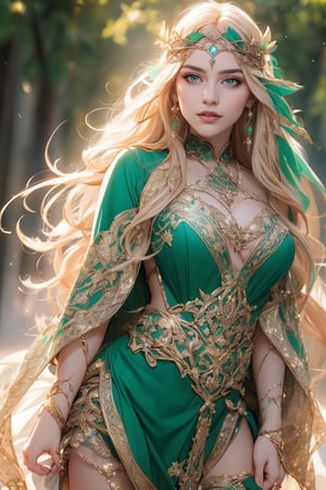 A beauty of grace, celtic goddess style, st.patricks day theme,sle, masterpiece, detailed background,mksks style,1 girl,3va,elf_crown