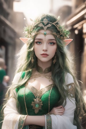 A beauty of grace, celtic goddess style, st.patricks day theme,sle, masterpiece, detailed background,mksks style,1 girl,3va,elf_crown