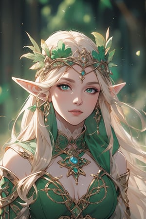 A beauty of grace, celtic goddess style, st.patricks day theme,sle, masterpiece, detailed background,mksks style,1 girl,3va,elf_crown