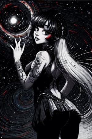 a detailed photo of a pretty girl with cosmic stars in her and colorfull cosmic back ground,Monster,pturbo,aw0k euphoric style,LinkGirl,Movie Still,detailmaster2,High detailed ,monochrome,EpicArt,Color magic,sketch,perfecteyes,greyscale,Saturated colors,Color saturation ,ink,xjrex,Exe,manga panel