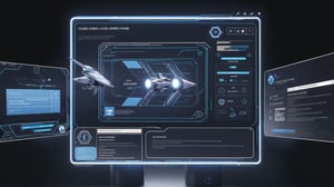 high tech ui, spaceship status panel, holographic interface, code