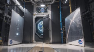 high tech ui, nasa base interior, modular design, panels, holographic interface, airlock, futuristic