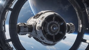  space, masterpiece, high_resolution, high detail, the earth from outer space, realistic, realism, cylindrical space station, futuristic, ion_engines, derelict, star citizen, star field, spacex, cinematic,cyborg style