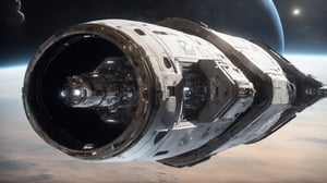  space, high_resolution, high detail, the earth from outer space, realistic, realism, cylindrical space station, gigantic, futuristic, ion_engines, derelict, star citizen, star field, clean details, spacex, cinematic