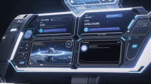 high tech ui, spaceship status panel, holographic interface, commands, hubble