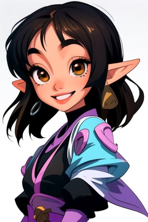 teenage girl with medium hair, black color, brown eyes,  , 2 arms, :) ,smile, blink 1 eye,sexy_race_queen,shizuku_murasaki ,Science Fiction,chibi,frieza,DBSuper Style,princess zelda,Lucy_Heartfilia,SAM YANG