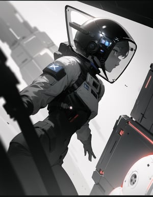 Masterpiece, Top Quality, High Definition, Artistic Composition,1 girl, spacesuit, spacewalk, asteroid, spaceship hatch, dark space, Dutch angle, helmet, working, high contrast,photograph,girl