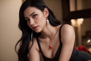 she is fit, with long black hair, slim body, perfect eyes, candid, extremely realistic, high detail,z1l4, :), latin, wearing neckless and long earings, hyper detailed, sharp focus, high hills, perfect arms and hands, full body, at the party, very sexy outfit, kissing, sensual pose