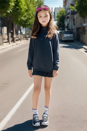 (High detaild images sharpness, beautiful face, masterpiece, 8k, HDR, hyperrealistic, Masterpiece, photorealistic, RAW photo, best quality, (sharp:1),high-resolution photograph), Full body view of  11 yo little tween girl