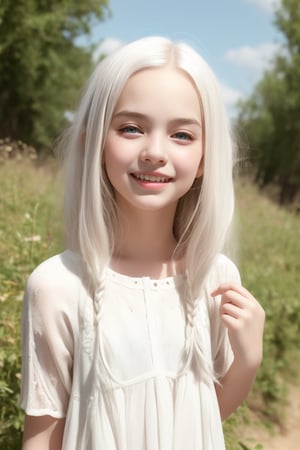 Full body view. High detaild images sharpness, beautiful face, masterpiece, 8k, HDR, hyperrealistic, Masterpiece, photorealistic, RAW photo, best quality, (sharp:1),high-resolution photograph, Full body view of  11 yo little tween girl, tween girl, white hair, smiling face, blue eyes, blush, blushed, blushing, pale white skin,slender girl, beautiful face, masterpiece, 8k, HDR, hyperrealistic, beautiful face, perfect body, happy, smile, fun, childish hippie wear, wearing only a alluring Hippie dress, smile, petite, lolicon, cute, sweet, pov, stunning use of shadows, in the syle of crisp lines and forms, UHD, shot on a Sony A7III --ar 1:2 --style raw --stylize 250,csr style,High detaild images sharpness, beautiful face, masterpiece, 8k, HDR, hyperrealistic,  photorealistic, RAW photo, best quality,tween girl body by David Dubnitskiy,Detailedface