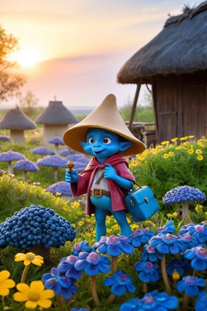 In the heart of Smurf Village, amidst a sea of vibrant blueberries and towering toadstools, Little Keqingdef as the Smurfs proudly displays its tiny, mischievous self. Dressed in a miniature version of Papa Smurf's iconic hat and cloak, with a satchel full of curious gadgets slung over its shoulder, Little Keqingdef strikes a pose amidst the whimsical atmosphere of the village. The warm glow of sunset casts long shadows across the thatched roofs, while the air is filled with the sweet scent of blooming wildflowers.
