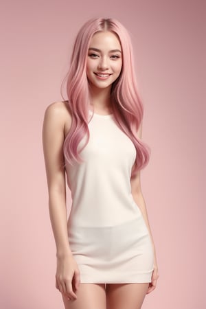 1girl, solo, long hair, looking at viewer, smile, simple background, closed mouth, standing, full body, lips, gradient, gradient background,  realistic, arms at sides