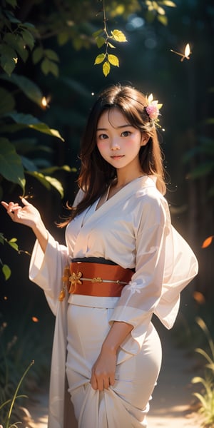 (1 girl, most beautiful korean girl, stunningly beautiful girl, gorgeous girl, over sized eyes, big eyes, smiling, looking at viewer, yukata, bashful, in love, drunk, fireflies in background, alluring smile, beautiful small hands, photo of perfecteyes eyes), masterpiece, best quality, high resolution, UHD, realism, realistic, depth of field, wide view, raytraced, full length body, mystical, luminous, translucent, beautiful, stunning, a mythical being exuding energy, textures, breathtaking beauty, pure perfection, with a divine presence, unforgettable, and impressive,