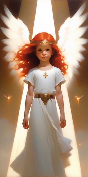 (heavenly beauty, angel by Craig Davison), (masterpiece, best quality:1.4), (renaisance:1.2), full body, female, red long hair, god rays, ultra_realistic:1.4, source_real