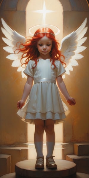 (heavenly beauty, angel by Craig Davison), (masterpiece, best quality:1.4), (renaisance:1.2), full body, female, red long hair, god rays, ultra_realistic:1.4, source_real,more detail XL