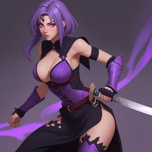 girl purple hair warrior sword sexy