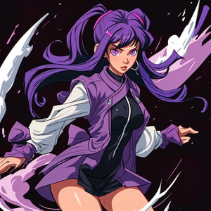 sexy girl purple hair assassin mystic fantasy purple cat eyes ,hyperanim