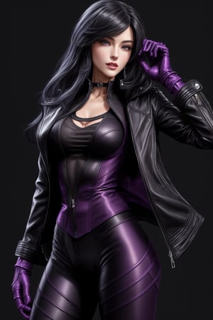 KafkaOutfit,SHIRT,black  jacket,Purple gloves,yelandef,1 girls,female_angent,jacket,black_hair,shiny skin,ultra detailed,perfect face, detailed face,full_body,wraist,detailed_background,fullbody,highquality