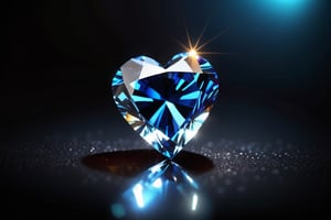 a love shaped precious stone, on dark  background. Vivid, beautiful, natural, focus, realistic, delicate, ray tracing,  light effects 