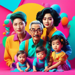 Highly detailed and hyper-realistic documentary photo of a traditional Family. Father, Mother and Children. Vaporwave aesthetics, (documentary shot:1.2), detailed eyes, vibrant, (realistic and accurate:1.4), league of legends, 
octane render, intricate, ultra-realistic, elegant, highly detailed, digital painting, artstation, concept art, smooth, sharp focus, style by Leonardo Style, DonMn1ghtm4reXL,comic book,abstrgn, 