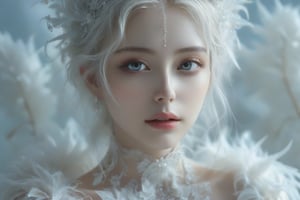 A morbid beauty in celestial oufit, closeup, simple smooth background, high bokeh, telepathic eyes, Fractal Art, white aura, (Colorful Colors), White Elegance, calm expression, goth person,DonMM4g1cXL,
