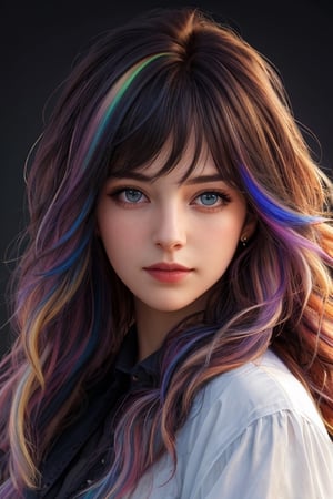 (masterpiece:1.1), (highest quality:1.1), (HDR:1.0), girl with really wild hair, mane, multicolored hairlighting, (from front:0.6) , detailed, realistic, 8k uhd, high quality
