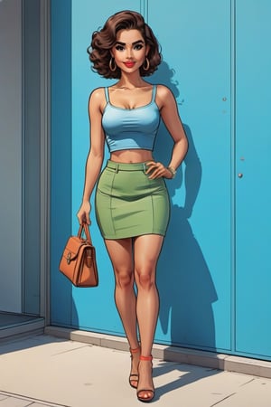 cartoon lady wearing skirt and crop top