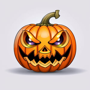 one, cartoon, haloween pumkin, carved, eyes and mouth, glossy, high quality, high detail, white background