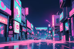 centered, 3d, 3d model, render, unreal engine, futuristic neon city, neon lights, city lights, (vaporwave color scheme:1.2), pink and blue lights, sunset, symetrical buildings, realistic scenery, hyperealistic shadows, | depht of field, hdr, | 3DMM