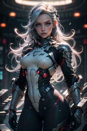 (((Young Woman))), ((Best Quality)), ((masutepiece)), (Detailed: 1.4), (Absurd), 35-year-old adult woman with Simon Bisley-style micro thong, Genesis evangelion neon style clothing, 2-piece clothing, Long silver hair, arm tatoo, cybernetic hands, pastel, Centered, scale to fit the dimensions, nffsw (High dynamic range),Ray tracing,NVIDIA RTX,Hyper-Resolution,Unreal 5,Subsurface Dispersion, PBR Texture, Post-processing, Anisotropy Filtering, depth of fields, Maximum clarity and sharpness, Multilayer textures, Albedo and specular maps, Surface Shading, accurate simulation of light and material interactions, Perfect proportions, Octane Render, Two-tone lighting, Wide aperture, Low ISO, White Balance, thirds rule, 8K Raw, Crysisnanosuit,loraeyes,nijistyle,pantyhose,Blue eyes,flaming eye,eye trail