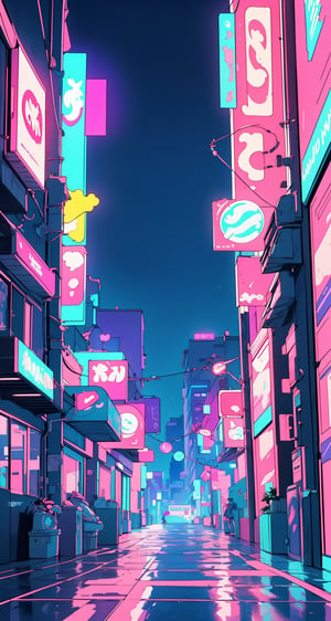 centered, 3d, 3d model, render, unreal engine, futuristic neon city, neon lights, city lights, (vaporwave color scheme:1.2), pink and blue lights, sunset, symetrical buildings, realistic scenery, hyperealistic shadows, | depht of field, hdr, | 3DMM