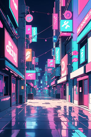 centered, 3d, 3d model, render, unreal engine, futuristic neon city, neon lights, city lights, (vaporwave color scheme:1.2), pink and blue lights, sunset, symetrical buildings, realistic scenery, hyperealistic shadows, | depht of field, hdr, | 3DMM