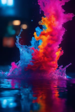 The colorful fluorescent ink disperses in the water., cinematic shot + dynamic composition, incredibly detailed, sharpen, details + intricate detail + professional lighting, film lighting + 35mm + anamorphic + lightroom + cinematography + bokeh + lens flare + film grain + HDR10 + 8K + Roger Deakins, ((cinematic))