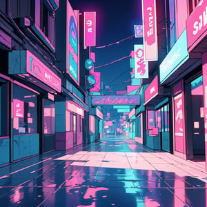 centered, 3d, 3d model, render, unreal engine, futuristic neon city, neon lights, city lights, (vaporwave color scheme:1.2), pink and blue lights, sunset, symetrical buildings, realistic scenery, hyperealistic shadows, | depht of field, hdr, | 3DMM