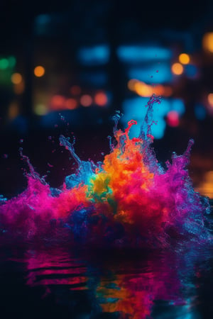 The colorful fluorescent ink disperses in the water., cinematic shot + dynamic composition, incredibly detailed, sharpen, details + intricate detail + professional lighting, film lighting + 35mm + anamorphic + lightroom + cinematography + bokeh + lens flare + film grain + HDR10 + 8K + Roger Deakins, ((cinematic))