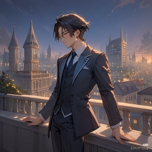 Score_9, Score_8_up, Score_7_up, Score_6_up, Score_5_up, Score_4_up,aa man black hair, sexy guy, standing on the balcony of a building,soul city, night,looking at the front building, wearing a suit, sexy pose, ciel_phantomhive,jaeggernawt,Indoor,frames,high rise apartment