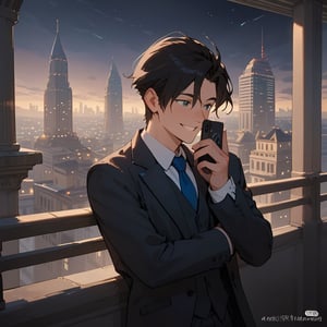 Score_9, Score_8_up, Score_7_up, Score_6_up, Score_5_up, Score_4_up,aa man black hair, sexy guy, standing on the balcony of a building,city, night,looking at the front building, wearing a suit, sexy pose,leaning on the railing,holding a cell phone in his hand and looking at the cell phone, smiling,loosening his tie with the other hand
ciel_phantomhive,jaeggernawt,Indoor,frames,high rise apartment,outdoor