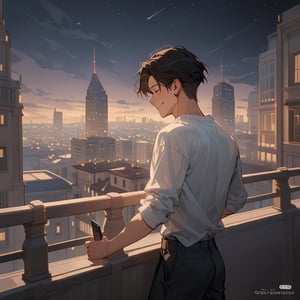 Score_9, Score_8_up, Score_7_up, Score_6_up, Score_5_up, Score_4_up,aa man black hair, sexy guy, standing on the balcony of a building,city, night,looking at the front building, wearing a shirt, sexy pose,leaning on the railing,holding a cell phone in his hand and looking at the cell phone, smiling, disheveled clothes,
ciel_phantomhive,jaeggernawt,Indoor,frames,high rise apartment,outdoor