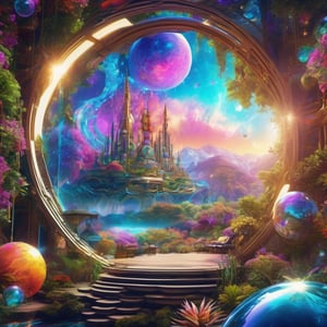 Nature with multicolor plants and high trees, cosmic atmosphere, (finely detailed), bubbles floating in the atmosphere, extremely detailed CG unity 8k wallpaper, mantra, spiritual glow, ethnic decoration, technology, 8k detailing nature, third eye, trance, ShroomPunkAI, future, utopian, celestial, perfect body, perfect shape, Circle, hyper-detailed, sunny, (masterpiece), dream-like,  (extremely detailed), colorful, perfect form), alchemy, sacred geometry, portrait_futurism, futuristic glasses, technology, photorealistic, futuristic nature, extremely high quality, best quality, bubbles floating (finely detaomed), finely detailed, best quality background, futuristic architecture (finely detailed)