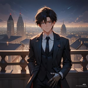 Score_9, Score_8_up, Score_7_up, Score_6_up, Score_5_up, Score_4_up,aa man black hair, sexy guy, standing on the balcony of a building,city, night,looking at the front building, wearing a suit, sexy pose,leaning on the railing,ciel_phantomhive,jaeggernawt,Indoor,frames,high rise apartment,outdoor, prosthetic_eye, upper_body, fierce, detailed, detailed_face, detailed_eyes, high resolution, bold, korean Manhwa art style, Detailedface,jaeggernawt,manhwa