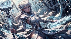(4k), (masterpiece), (best quality),(extremely intricate), (realistic), (sharp focus), (cinematic lighting), (extremely detailed), 

A painting of a young girl frost warrior in a winter wonderland. She has long white hair and piercing blue eyes. She is wearing a suit of armor made of ice and snow, and she wields a staff of frost in her hand. The staff is topped with a glowing orb of ice, and it emits a powerful aura of cold. The girl's eyes are filled with determination, and she is ready to face any challenge.

,ic34rmor,frostracetech,chrometech ,metallic 