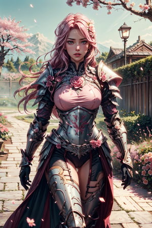 (4k), (masterpiece), (best quality),(extremely intricate), (realistic), (sharp focus), (cinematic lighting), (extremely detailed),

A girl knight in white plate armor with rose pink embroideries, walking across a cherry blossom garden, her sword raised in defiance. The sun is shining through her flowing long pink hair giving the scene a slightly pink tint.

,flower4rmor, flower white warrior armor,Flower
,matwaretech, scifi, pink hues
,stealthtech
,glyphtech