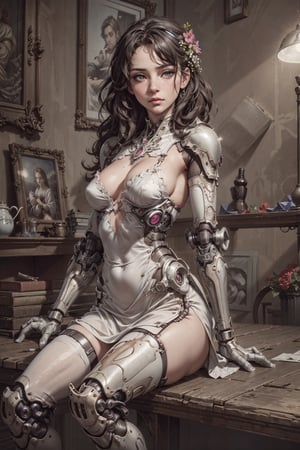 (4k), (masterpiece), (best quality),(extremely intricate), (realistic), (sharp focus), (cinematic lighting), (extremely detailed), (15th century),

A beautiful young girl with one cybernetic arm and one cybernetic leg is going out on her first date. Her honey eyes are filled with anticipation as she can't wait to see where will the day lead.

,flower4rmor, flower dress, flower cybenertic arm, flower cybernetic leg,
,Detailedface,DonM4lbum1n ,NoirStyle,anzhcvioletevergarden