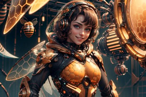 (masterpiece), (best quality),(extremely intricate), (realistic), (sharp focus), (cinematic lighting), (extremely detailed), (epic),

A girl with short dark hair and a cute smile wearing a cute bee costume.

,honeytech, scifi, see-through, honey
,fr4ctal4rmor, fractal bee costume
,flower4rmor, scifi, flower bodysuit, flower
,matwaretech, orange hues,glyphtech