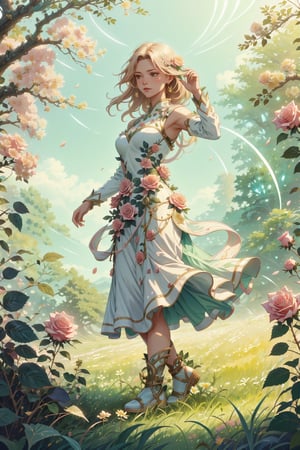 (4k), (masterpiece), (best quality),(extremely intricate), (realistic), (sharp focus), (cinematic lighting), (extremely detailed), (full body),

Amidst a sea of vibrant wildflowers swaying gently in the breeze, a young woman stands, her long hair dancing with the wind. The sunlight bathes the field in a warm glow, casting a golden hue on everything it touches. In her hand, she holds a single, delicate pink rose, its petals unfolding like a story waiting to be told.

Her presence in the field is a picture of serene beauty and quiet contemplation. The wildflowers, with their varied colors and shapes, create a natural tapestry around her, a testament to the untamed grace of the wilderness. The air is filled with the sweet fragrance of blossoms, creating an enchanting atmosphere that seems to pause time itself.

The woman's gaze is both introspective and appreciative as she observes the intricacies of the flower in her hand. Perhaps the rose holds a special significance, a token of love or a symbol of something deeply personal. Her connection to nature is evident in the way she stands, grounded yet free-spirited, as if she's in harmony with the world around her.

This moment captures the essence of tranquility and beauty, where the simplicity of a single pink rose becomes a focal point in the vast and colorful canvas of the wildflower-filled landscape.

Rose.

,DonMR0s30rd3r, magical, fairytale, fantasy, biomorphic, Biomimetic, botanical, bio, organic

,flower4rmor, flower white summer dress

,BiophyllTech, bioluminescence,glyphtech